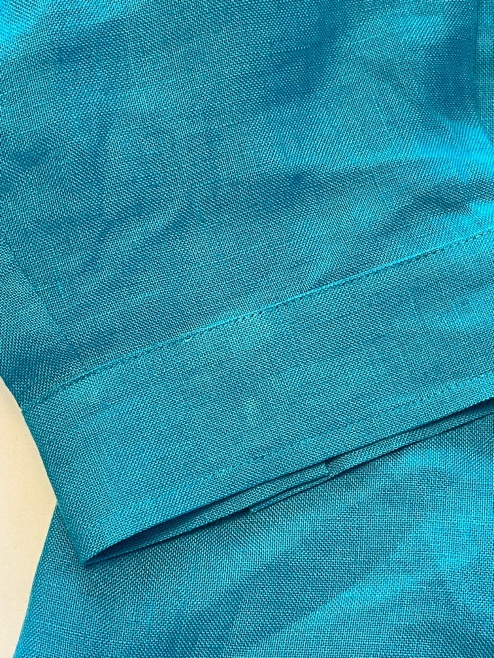 Irish Linen Turquoise Collared Blouse Button Front Cinched Waist 2X - Picture 11 of 11